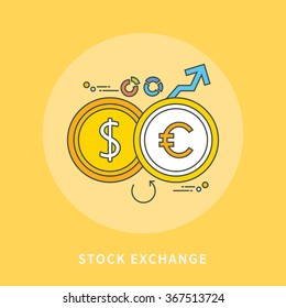 circle color line flat design of stock exchange, modern vector illustration