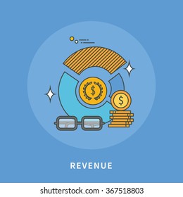 circle color line flat design of revenue, modern vector illustration