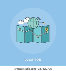 circle color line flat design of location, modern vector illustration