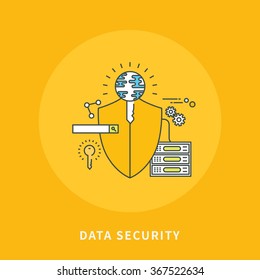 circle color line flat design of data security, modern vector illustration