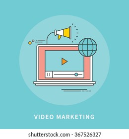 circle color line flat design of video marketing, modern vector illustration