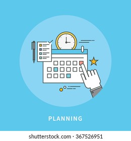 circle color line flat design of business planning, modern vector illustration