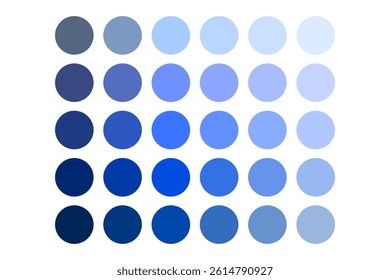 Circle color palette. Blue tone gradient. Round swatch grid. Vector dot layout.