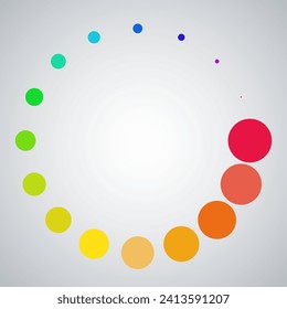 Circle of color palette icon that are arranged around each other in a circle on white background. Indicator for loading progress. Seamless loopin