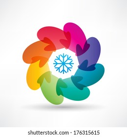 Circle of colored mittens