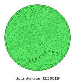 Circle colored pattern on white. Zentangle. Hand drawn mandala on isolated background. Design for spiritual relaxation for adults. Print for flyers and banners. Vintage and retro style