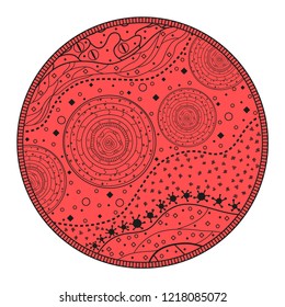 Circle colored pattern on white. Zentangle. Hand drawn mandala on isolated background. Design for spiritual relaxation for adults. Print for polygraphy, posters, t-shirts and textiles