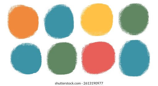 Circle colorful callout set. Polka dots aerosol spray shapes pack. Vector hand drawn kids round note stickers figures collection illustration isolated on white background.