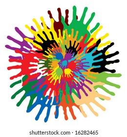 Circle of colorful hand-prints