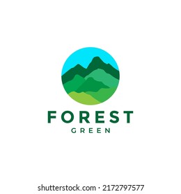 circle colorful hill forest trees logo design vector graphic symbol icon illustration creative idea