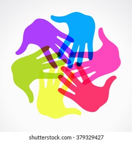 Circle of colorful silhouettes hand prints. This work - eps10 vector file, contain transparent elements