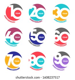 Circle Colorful Year Anniversary Set Celebration Vector Template Design Illustration