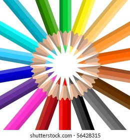 Circle of coloured pencils
