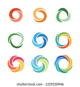 Circle company logo signs set. Collection of colorful emblems vector illustration. Abstract round symbols. Unique logotype design template isolated on white