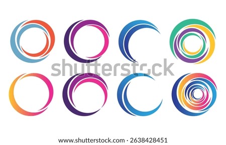 Circle company logo signs set. Collection of colorful emblems vector illustration. Abstract round symbols. Unique logotype design template isolated on white