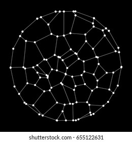 A circle composed of dots and lines. Wireframe vector illustration. 3D technology style. 