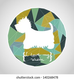 Circle composition made of geometric shapes. Label design. West highland terrier. Dog silhouette. Vector illustration.