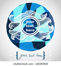 Circle composition made of geometric shapes. Label design. Hand drawn vector wavy boarder with round space for the text in the middle. Vector illustration.