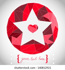 Circle composition made of geometric shapes. Label design. Star with heart in the middle. Vector illustration.