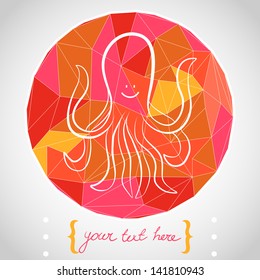 Circle composition made of geometric shapes. Label design. Hand drawn funny cartoon octopus. Vector illustration.