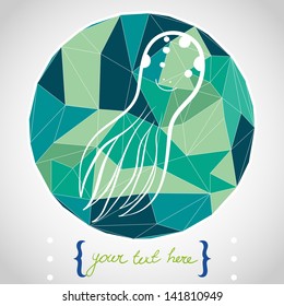 Circle composition made of geometric shapes. Label design. Hand drawn funny cartoon octopus. Vector illustration.