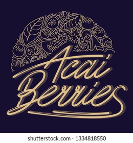 Circle concept berries acai vector line. hand drawing, funny doodles on a dark background with lettering.