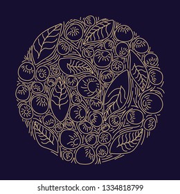 Circle concept berries acai vector line. hand drawing, funny doodles on a dark background.