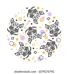 Circle concept with Boar or Pig head. Vector design element for oriental concept, tattoo studio, identity. Pig, Boar is symbol of 2019 year. Stylized Maori face tattoo.