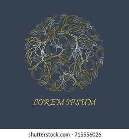 Circle concept with golden apple tree branches. Vector design element. Isolated on background.