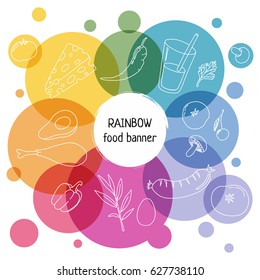 Circle Concept. Rainbow Background With Food Icons, Vector Banner Illustration, Template For Your Business