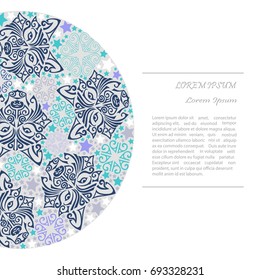 Circle concept with wolf or husky dog head stylized Maori face tattoo. Text copy frame template. Dog is symbol of 2018 year. Vector