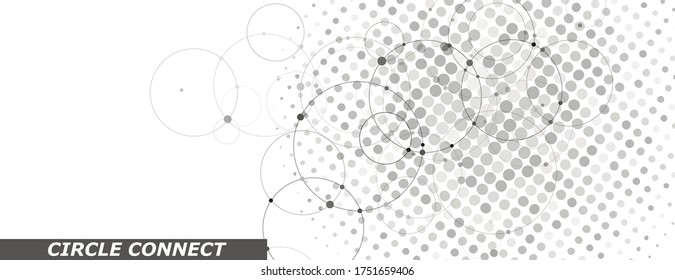 Conexión en círculo en estilo plano. Fondo de puntos de semitono. Patrón de medio tono de círculo. Cubierta del vector