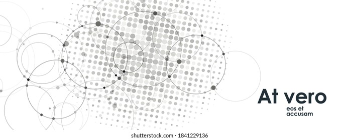Circle connect in flat style. Halftone dots background. Circle halftone pattern. Vector cover