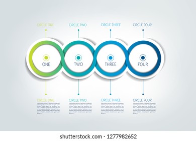Circle connected 3D infographic. Four labels. Vector template.