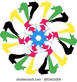 A circle consist of multi colors and many shapes