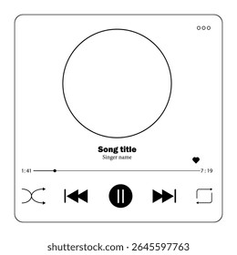 Circle Control panel icon. headphones or video, records voices. Player display images, Doodle panel lines with buttons, progress bar, sound.