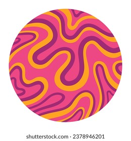 Circle with cool wavy lines, liquid shapes. Y2K Textures, hippie retro style. Trendy modern vector illustration isolated on white background, hand drawn, flat design