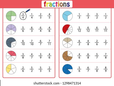 Circle The Correct Fraction, Mathematics, Math Worksheet For Kids