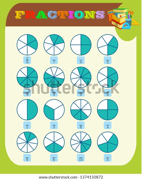 正しい分数 数学 子供用の数学ワークシートを丸で囲みます 分数の加算 印刷可能な分数のワークシート子供用 分数の加算の問題 のベクター画像素材 ロイヤリティフリー