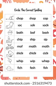 Circle the correct spelling activity for kids