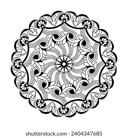 Circle cosmos mandala coloring book page for kdp book interior. Peaceful Petals, Ability to Relax, Brain Experiences, Harmonious Haven, Peaceful Portraits, Blossoming Beauty mandala design.