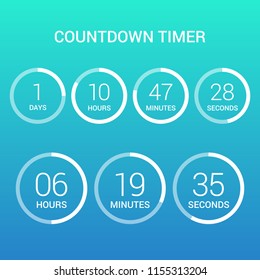 Circle countdown clock counter timer on gradient. Vector time remaining count down round indicator scoreboard of day, hour, minutes and seconds. Can be used for web page upcoming event template design