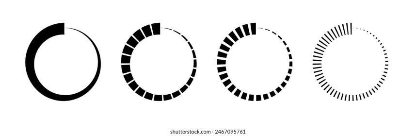 Circle countdown icon. Time clock symbol. Timer measure. Line and dot design element. Hour and minute icon. Interval symbol. Vector illustration isolated on white background.