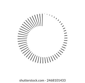 Circle countdown icon. Time clock symbol. Timer measure. Line and dot design element. Hour and minute icon. Interval symbol. Vector illustration isolated on white background.