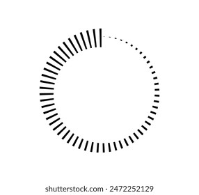 Circle countdown icon. Time clock symbol. Timer measure. Line and dot design element. Hour and minute icon. Interval symbol. Vector illustration isolated on white background.