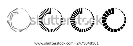 Circle countdown icon. Time clock symbol. Timer measure. Line and dot design element. Hour and minute icon. Interval symbol. Vector illustration isolated on white background.