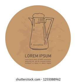 Circle craft paper frame with hand drawn beer glass isolated on white background. Template for leaflets or booklets.
