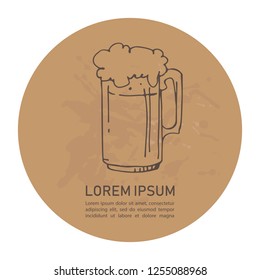 Circle craft paper frame with hand drawn beer mug isolated on white background. Template for leaflets or booklets.