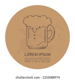 Circle craft paper frame with hand drawn beer mug isolated on white background. Template for leaflets or booklets.