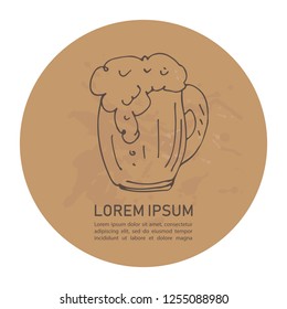 Circle craft paper frame with hand drawn beer mug isolated on white background. Template for leaflets or booklets.